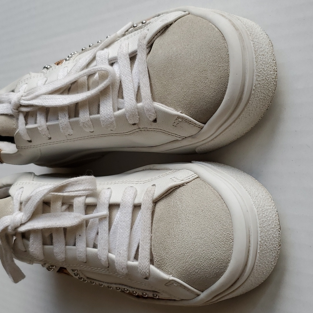 Zara White Studded Sneakers with Leopard Print Shoes Size EU 37 US 6.5 - Picture 4 of 8
